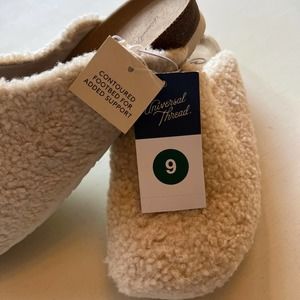 Universal Thread Cream Bev Mules Target Brand Faux Sherpa Women's Size 9 NWT